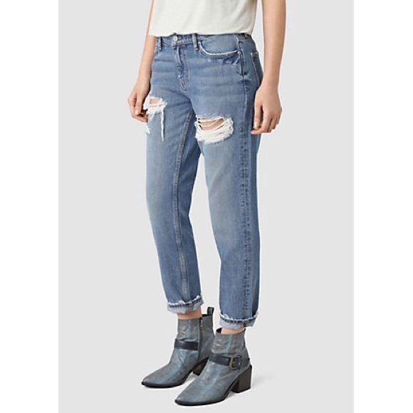 Allsaints April Mid Rise Boyfriend Distressed Jeans 26 - Picture 1 of 7